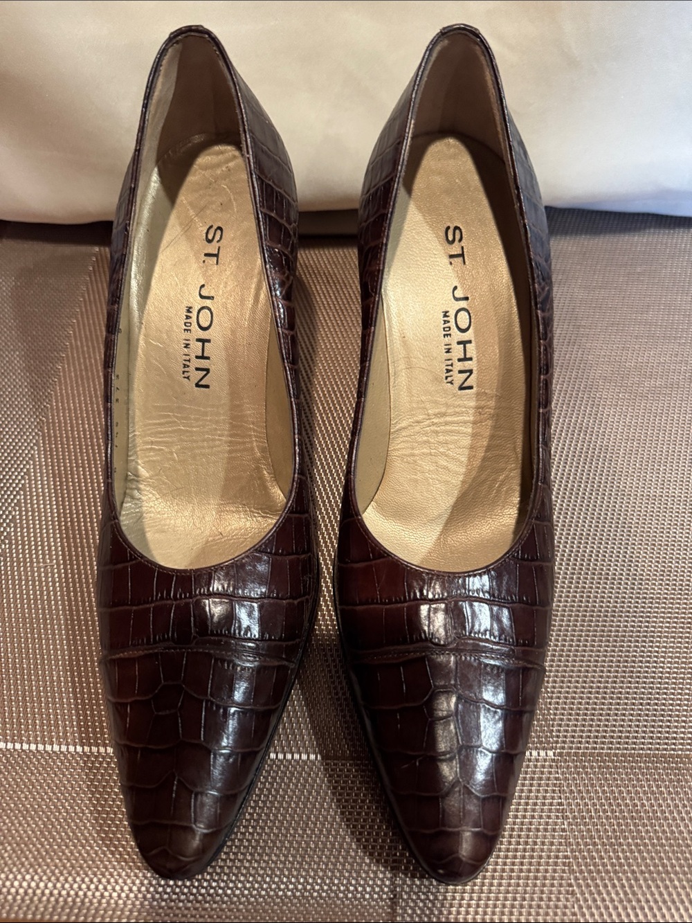 St. John Women's Dark Brown Croc-Embossed Pointed Toe Pumps